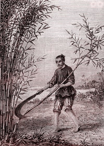 Bambuszvágás, papírgyártás Kínában (Kr. e. 3. század) (metszet) alkotó: Unknown Artist