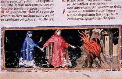 Dante és Virgil megkapják a pokol kapuit (a pokol 3. dala, az Isteni színjátékban) - miniatűr alkotó: Unknown artist