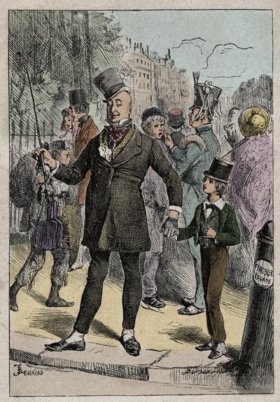 David Copperfield és Mr. Micawber, illusztráció Charles Dickens „David Copperfield” című művéből („Mr. Micawber gondoskodott útközben arról, hogy megismerjem az utcák nevét”) alkotó: Unknown artist