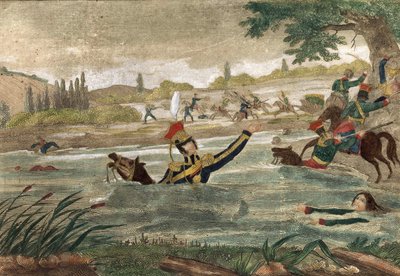 Joseph (Jozef) Antoni Poniatowski herceg (született 1763) halála az Eelster átjárónál 1813-ban, a korabeli metszet alkotó: Unknown artist