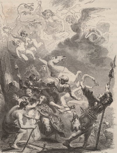 Nagy Szent Lievin (Livin, vagy Lebwin, vagy Livinus) halála Flandria evangelizálójaként, vértanúhalál 657/663-ban. Metszet 1868-ból Theodore Juste (1818-1888) „Histoire de Belgique from primitive times to the end of the regne I. Lipót” című művében. Magán alkotó: Unknown artist
