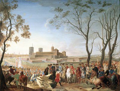 1733 december, Milánó kapitulációja III. Károly Emánuel Savoyai Károlynak (festmény) alkotó: Unknown Artist