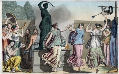 Delian Dance Diana vagy Artemis (a vadászat istennője) ünnepén - metszet az Univerzum összes népének szokásai és hagyományaiból. Ez a kormányzás, a törvények, a milícia és minden nemzet vallásának története a legtávolabbi időktől egészen a alkotó: Unknown artist
