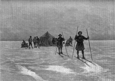 Indulás a laponoktól a grönlandi jégtakarón. Metszet a „” Le Journal de la jeunesse”-be alkotó: Unknown artist