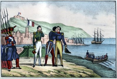 Louis Auguste, Bourmont (Maréchal de Bourmont) gróf (1773-1846) indulása Algériából 1830. in „”L’Algerie vieille et moderne”” Léon Galibert. Olasz kiadás 1846 színes. alkotó: Unknown artist