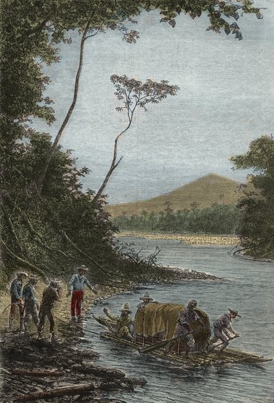 Az Amazonas leszállása (1743-1744) - A tutaj kezdete Charles Marie de La Condamine (1701-1774) metszetével - alkotó: Unknown artist