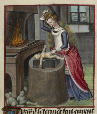 Részlet egy miniatűrről, amely a természetet csecsemőt kovácsolja, a „Le Roman de la Rose” című filmből alkotó: Unknown artist