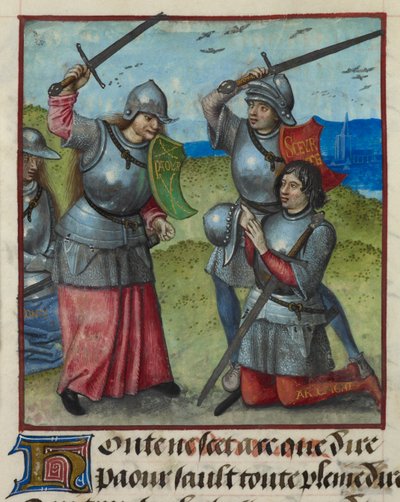 Részlet Peur harcáról, miközben Honte nézi, a „Le Roman de la Rose” című filmből alkotó: Unknown artist
