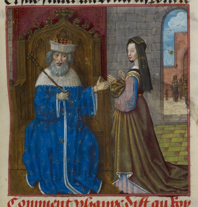 Részlet egy miniatűrről, amint Phanie elmondja apjának a próféciát, a „Le Roman de la Rose”-ból alkotó: Unknown artist