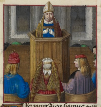 Részlet egy miniatűr papról, aki Vénusz seregeinek prédikál, a „Le Roman de la Rose”-ból alkotó: Unknown artist