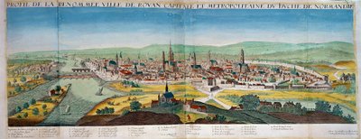 Részletes kilátás Rouen városára Normandiában. Metszet a 17. századból. Paris B.N. alkotó: Unknown artist
