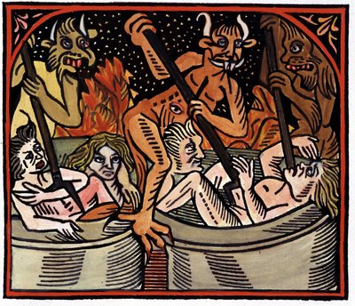Ördögök főznek embereket üstben a pokolban alkotó: Unknown artist
