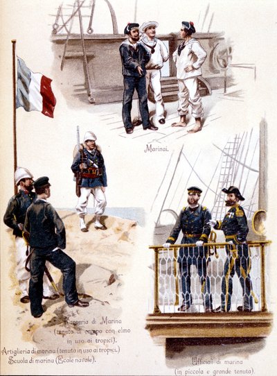 A francia haditengerészet különböző egyenruhái 1860 körül alkotó: Unknown artist
