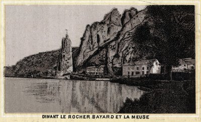 Dinant, le Rocher Bayard et la Meuse, Vallónia, Belgium. A 19. század végének kromolitográfiája. alkotó: Unknown artist