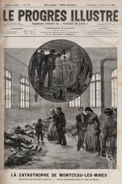 A Sainte Eugenie kút vagy a Montceau les Mines (Montceau-les-Mines) katasztrófája Burgundiában 1895-ben – 1895-ös „Le Progres illustrious” metszet alkotó: Unknown artist