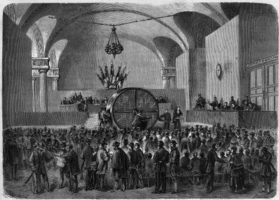 A Párizs városa által 1855-ben és 1866-ban felvett két hitelhez tartozó visszafizetendő kötvények sorsolása. Hotel de Ville de Paris, február 2. alkotó: Unknown artist