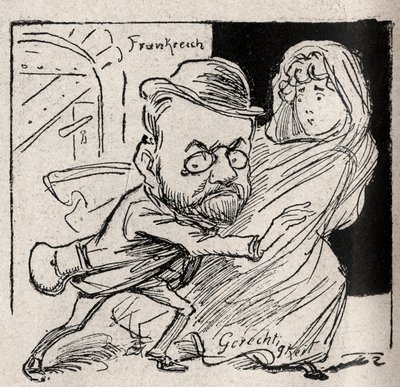 Dreyfus-ügy – Emile Zolának igazságszolgáltatása van: jöjjön velem, kincstársam, itt már nem akarunk hallani minket – A „Der Floh” osztrák újságban 1898-ban megjelent rajz (a Le Rire-ben reprodukálva alkotó: Unknown artist