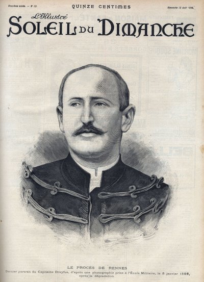 Dreyfus-ügy: Alfred Dreyfus (1859-1935) portréja a Rennes-i per során történt leépülése után. Metszet a „Le sun-du-dimanche”-ban, augusztus 13 alkotó: Unknown artist