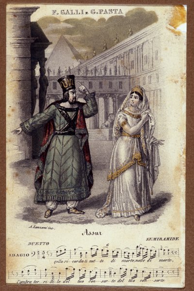 Duó Giuditta Pasta és Filippo Galli között Gioachino Rossini (1792-1868) "Semiramide" (Semiramis) című operájában alkotó: Unknown artist