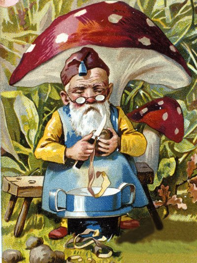 Törpe vagy farfadet burgonyahámozó. 19. századi kromolitográfia. alkotó: Unknown artist
