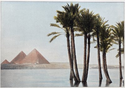 Egyiptom: az árvíz Nílus és a gízai piramisok (Gizeh, Gizeh, Giza). alkotó: Unknown artist
