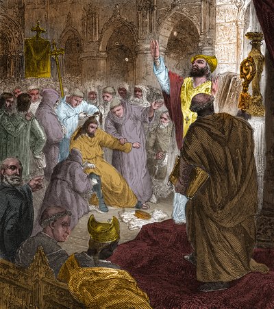 A Meroving-dinasztia vége, 751: III. Childeric király (714-754) letétele Pepin Brief (714-768). alkotó: Unknown artist