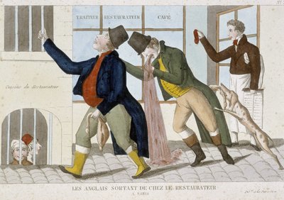 Angol elhagyja az éttermet (hányva) - gravírozás alkotó: Unknown artist