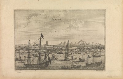 "Kanton 1655" című metszet, amely a művész Kantonról készített lenyomata egy hajóról 1655-ben. alkotó: Unknown artist