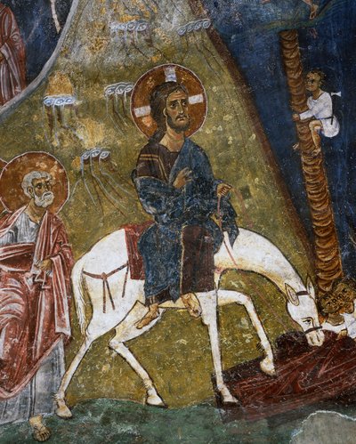 Krisztus belépése Jeruzsálembe, freskó (XII. század), Ayios Nikolaos tis Steyis (Tetőszentmiklós) (XI. század) (Unesco Világörökségi Lista, 2001), Troodos-hegység, Ciprus, részlet alkotó: Unknown artist