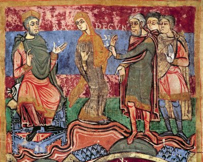 Poitiers-i Szent Radegonde (Radegundis) (519-587), I. Clotaire, a frankok királyának felesége életének epizódja: Radegonde-t I. Clotaire király vezeti. Miniatűr egy 11. századi kéziratból. Poitiers városi könyvtára. alkotó: Unknown artist