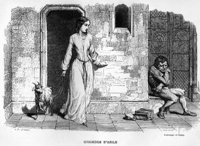 Esmeralda találkozik Quasimodoval – a párizsi Notre Dame-ban. alkotó: Unknown artist