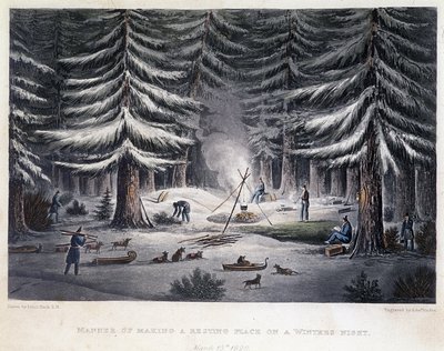 Tábor létesítése egy téli éjszakán - a Sarki-tenger partjaira tett utazás narratívájában 1819-1821 között, John Franklin, szerk. London alkotó: Unknown artist