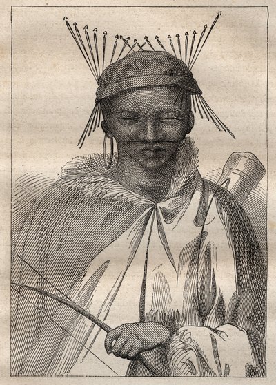 Anders Sparrman (1748-1820): boschiman (Bochiman vagy San, Dél-Afrikában őshonos) expedíciója Dél-Afrika földjeinek belsejébe (1775) - illusztráció a „18. századi nagy tengerészek” című könyvből. alkotó: Unknown artist