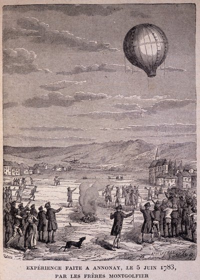 A Montgolfier testvérek által 1783. június 5-én Annonayban végzett kísérlet – a „” Les Contemporains”, n.d. század vége. alkotó: Unknown artist