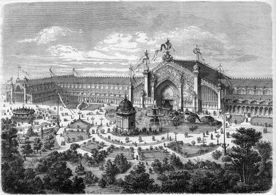Exposition Universelle de Lyon: a galériák a parkból nézve. Metszet a „” L
