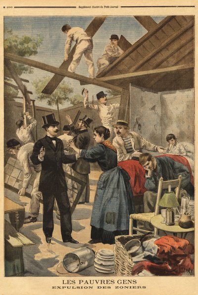 A Gentilly kapunál a katonai övezetben felállított laktanya kiutasítása és eleme. Illusztráció a „” Le petit Journal”-ban, 1895.06.23. alkotó: Unknown artist