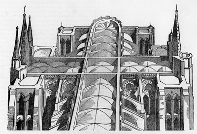 A Cathedrale de Chartres (28) külső és felső része a június 4-i és 5-i tűzvész óta - a „Le magasin festői”, 1836 júliusában. alkotó: Unknown artist