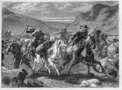 Hamis szanierek (álsauniers) támadások a király katonáinak lesben – Louis Figuier „Az ipar csodái” című művében alkotó: Unknown artist