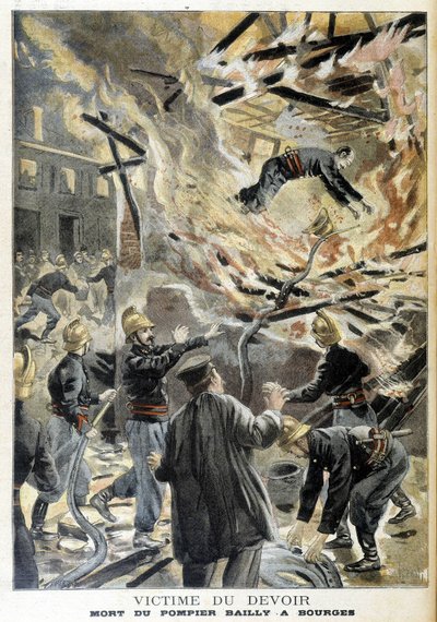 Bailly tűzoltó egy beavatkozás közben meghalt Bourges-ban. Az 1898-as „Kis Napló” illusztrációja. alkotó: Unknown artist