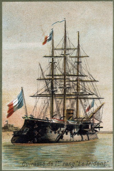Első soros csatahajó „The Trident”. 1890 körül. 19. századi kromolitográfia. alkotó: Unknown artist