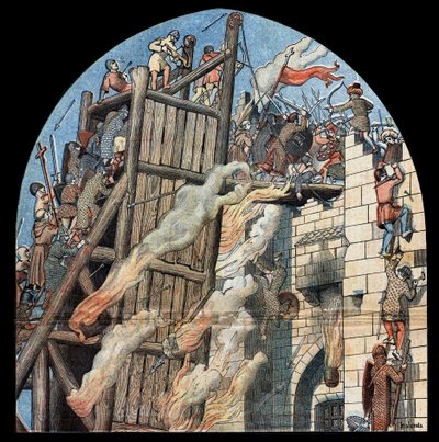 Első keresztes hadjárat: Jeruzsálem ostroma és elfoglalása Godefroy de Bouillon (1058-1100) által vezetett átkelők által 1099-ben. alkotó: Unknown artist