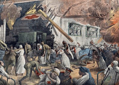 Első világháború: egy angol kórház bombázása német repülőszázadok által, 1918. június Illusztráció a "Le pelerin"-ből 18/06/1918 Magángyűjtemény alkotó: Unknown Artist