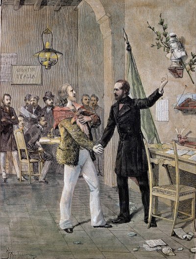 Giuseppe Garibaldi és Giuseppe Mazzini első találkozása Marseille-ben 1833-ban (metszet) alkotó: Unknown artist