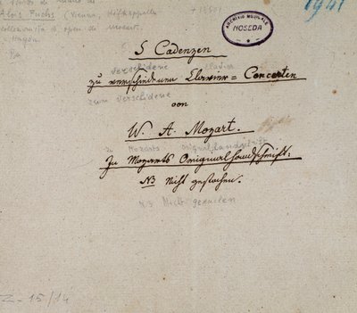 Mozart 5 kadenciájú zongorára írt kéziratának első oldala (kézirat alkotó: Unknown artist