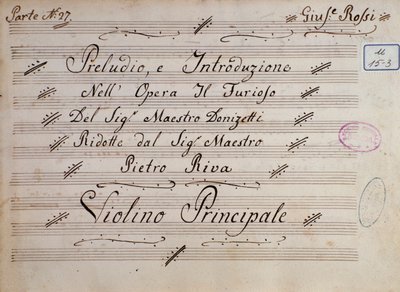 A hegedűre írt kotta első oldala, Gaetano Donizetti: A dühöngő San Domingo szigetén alkotó: Unknown artist