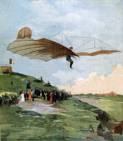 Otto Lilienthal (1848-1896), a vitorlázórepülés úttörője repülése. 1894. alkotó: Unknown artist