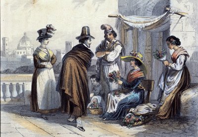 Virágüzlet Firenzében. Litográfia 1820 körül alkotó: Unknown artist