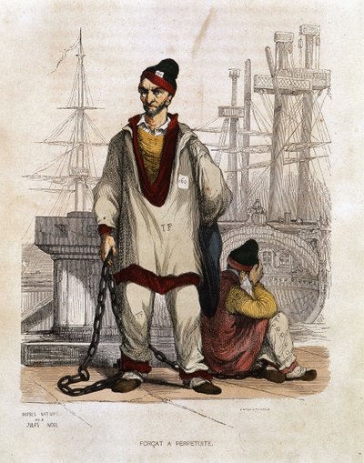 Elítélt a perityben – a „” Les Bagnes: történelem, típusok, erkölcsök, rejtély” című könyvében, Maurice Alhoy, szerk. Gustave Havard, Párizs alkotó: Unknown artist