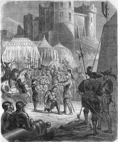 Francia I. Ferenc azt kéri, hogy Bayard Chevalier lovaggá ütötte az olaszországi marignánói csatában aratott győzelem után alkotó: Unknown artist