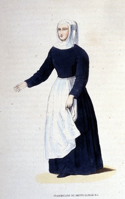 Szent Erzsébet ferences apáca. Magyar Szent Erzsébet által alapított rend (1207 - 1231). századi metszet. alkotó: Unknown artist